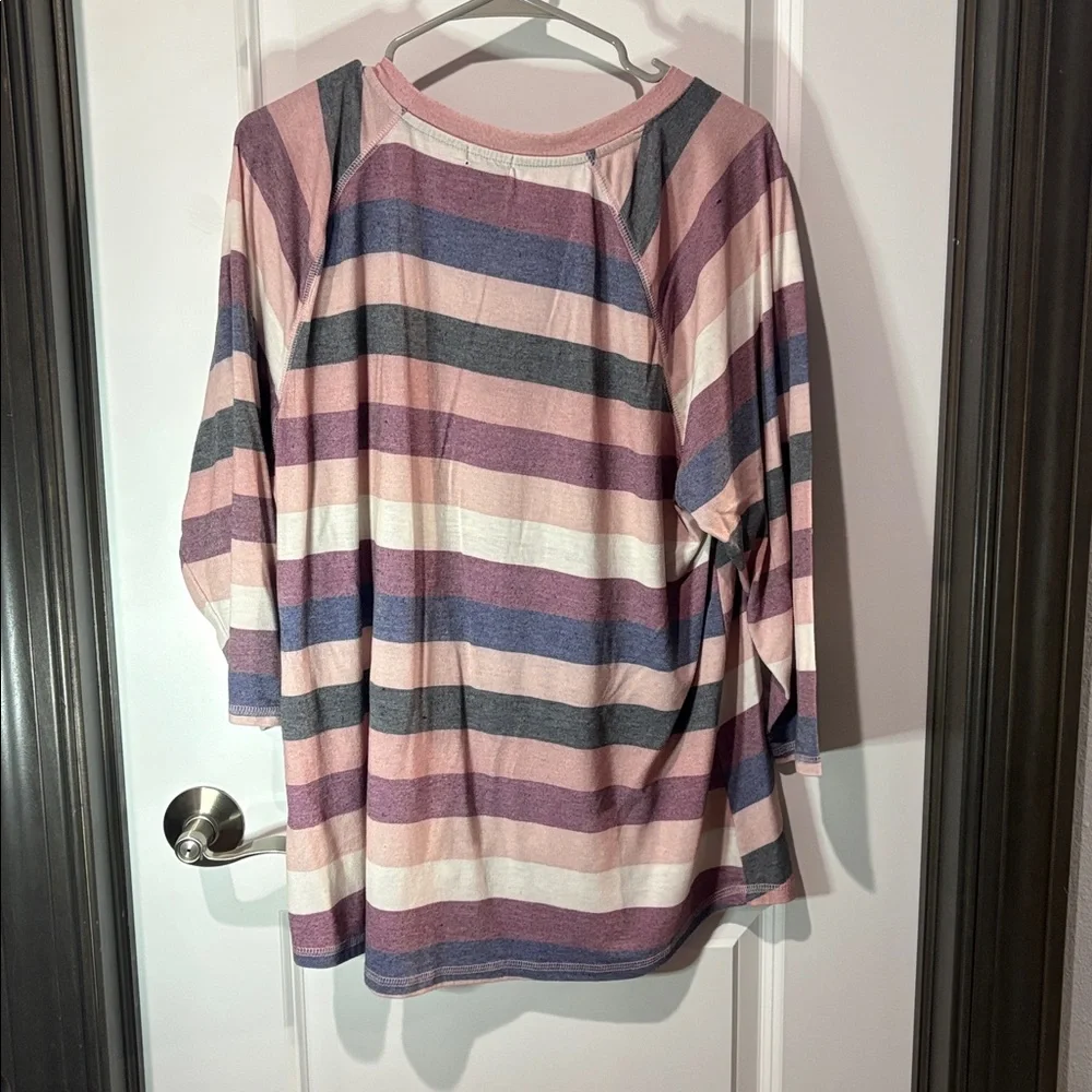 Striped Knot-Hem Relaxed Fit Top - Pink Multi - Picture 4 of 5